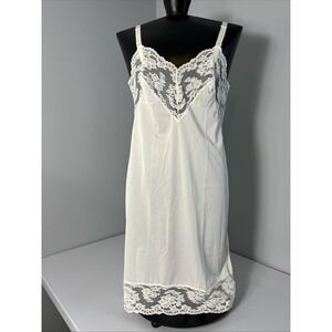 Vintage 60s Komar Full Slip Size 34 Average Ivory‎ Silky Nylon and Lace Feminine